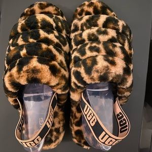 Ugg Fluff Yeah Panther / leopard - plush slide Womens size 11. New w/out box